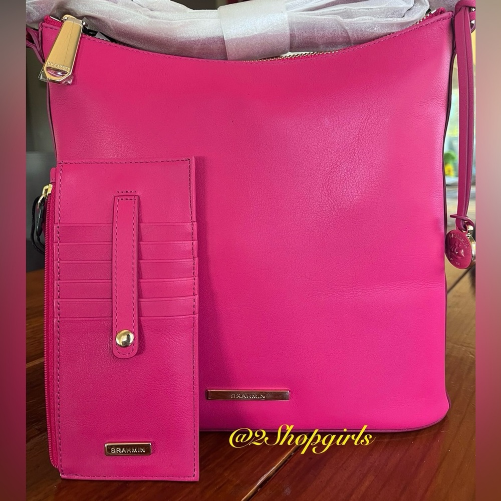 NWT Brahmin Set Katie Crossbody & Credit Card Wallet in PINK BOTANY